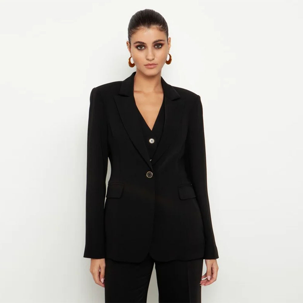 Μαύρο γυναικείο blazer με μονό κουμπί Toi Moi